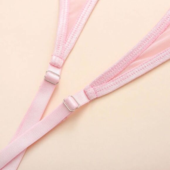 Sexy Bodystocking Bodysuit Womens Underwear Pink Flower Lace Lingerie Set Sissy - Picture 11 of 12